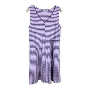 Cut Loose Womens L Linen Blend Sleeveless Dress Lagenlook Purple Stripe Beachy